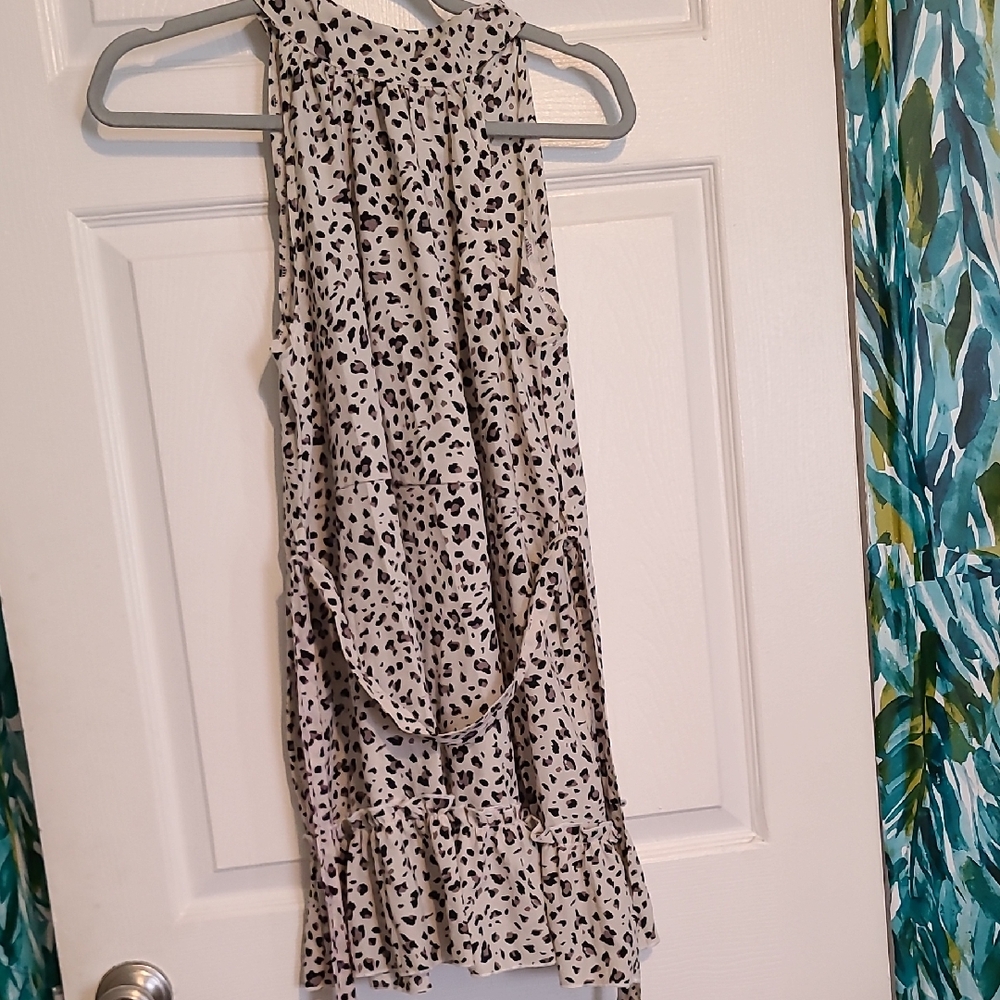 SHEIN Cream and Black Leopard Print Ruffle Hem Dress
